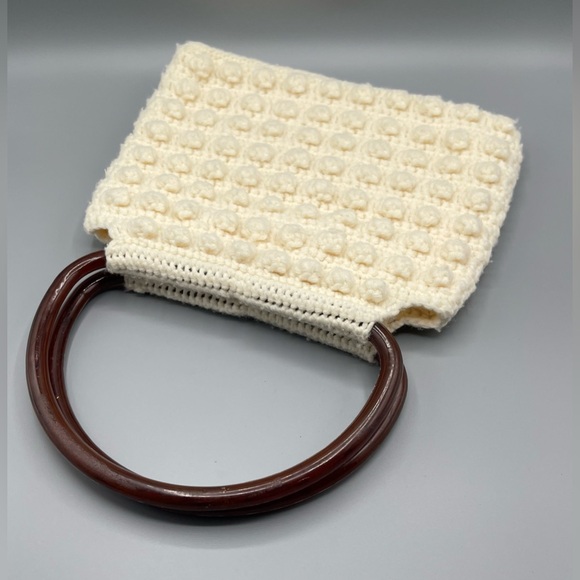 Vintage Ivory Cream Crochet Knit Handbag - Picture 5 of 12